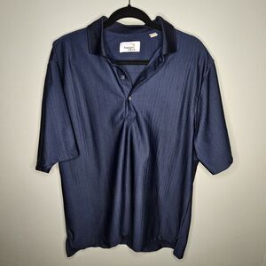 Vardon & Ray Mens Golf Polo Shirt Navy Blue Stripe Short Sleeve Size L Preppy
